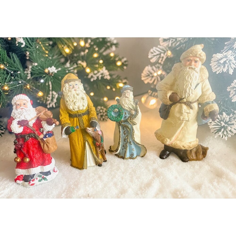 Santa Claus Set of 4 Violin Player, Wreath Holding, Deer, Holdin Satchel Vintage